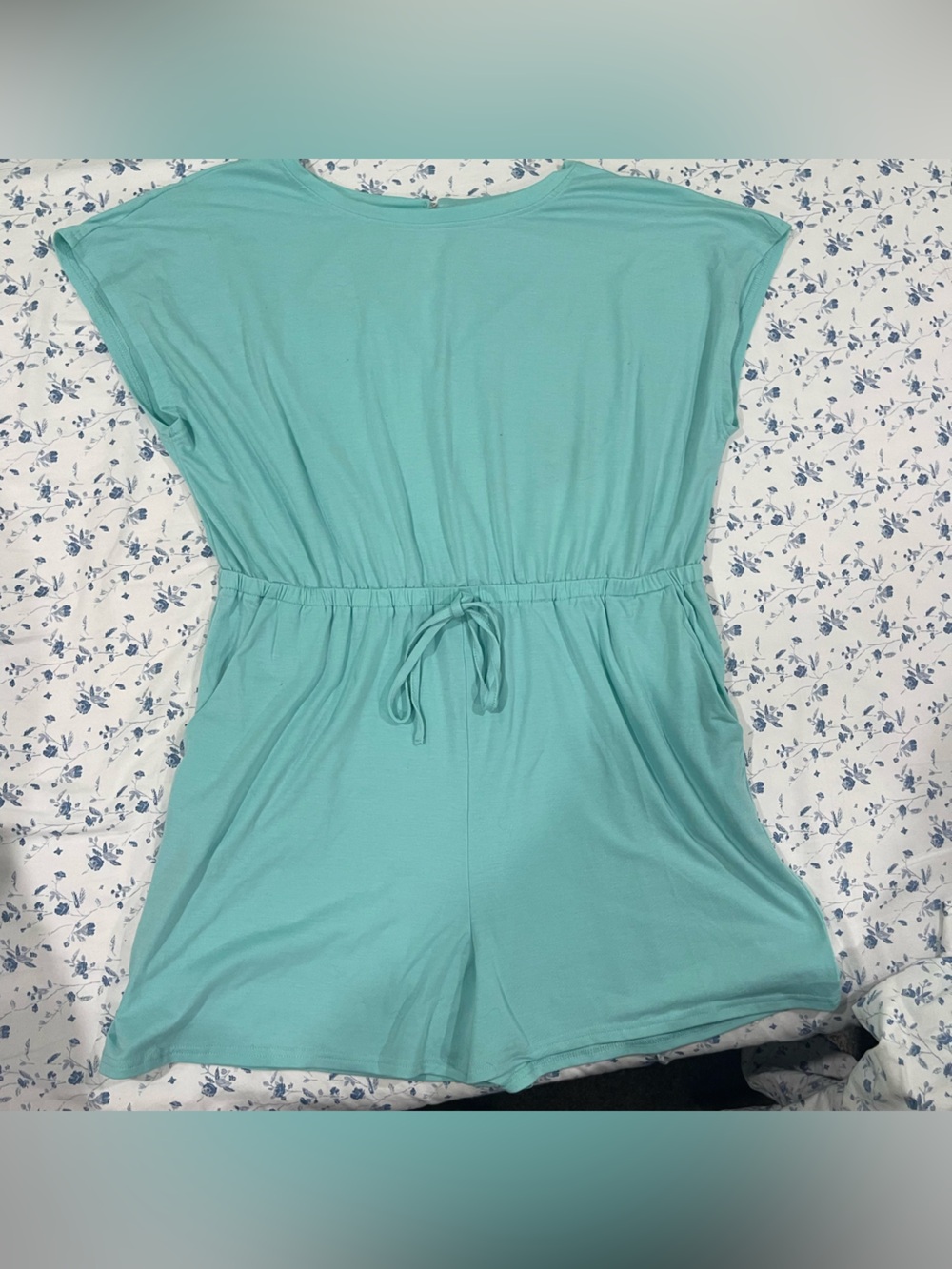 Aqua Ruched Drawstring Romper